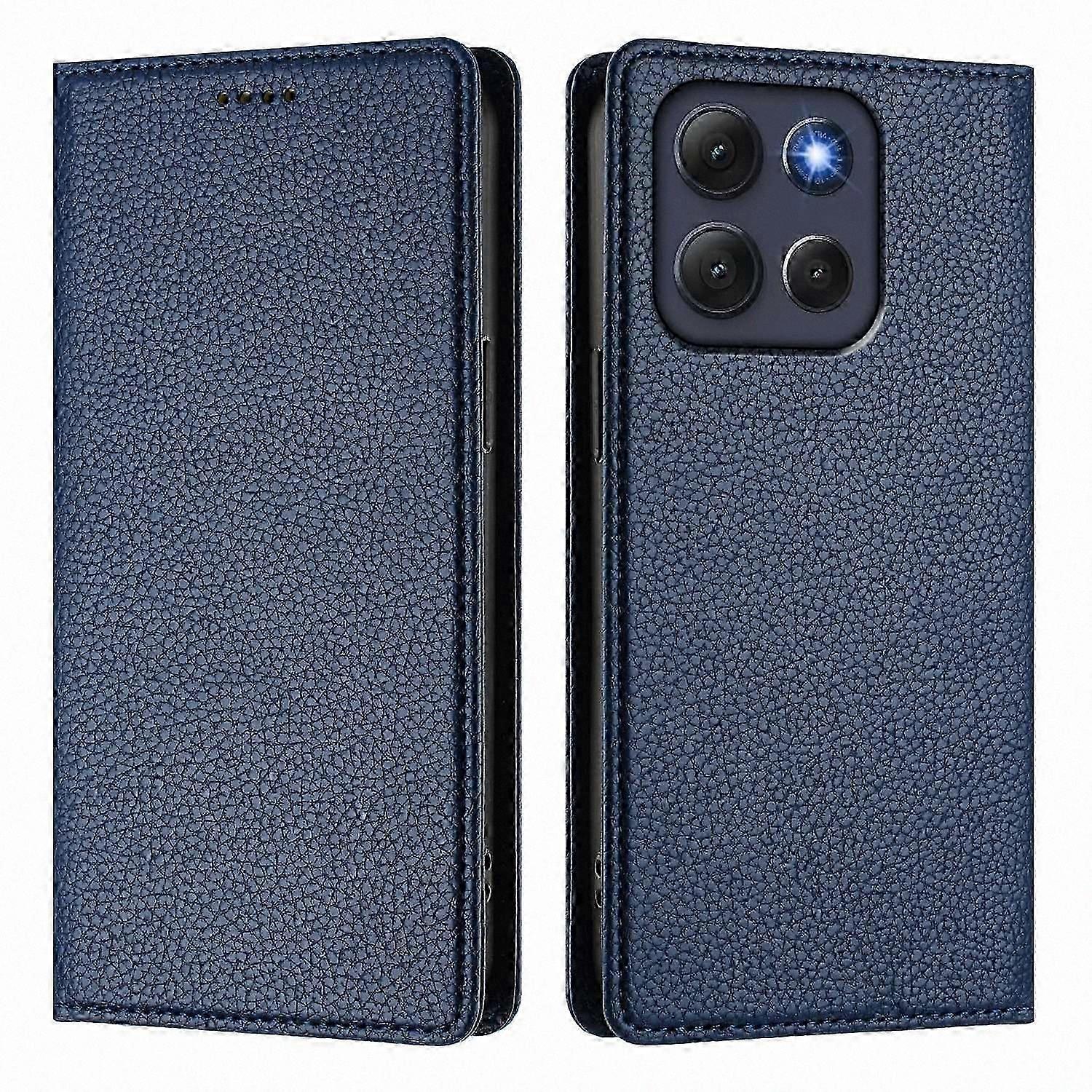 Orange Leather Wallet Case with RFID Blocking for Moto G86 5G - Litchi Texture Mobile Cover