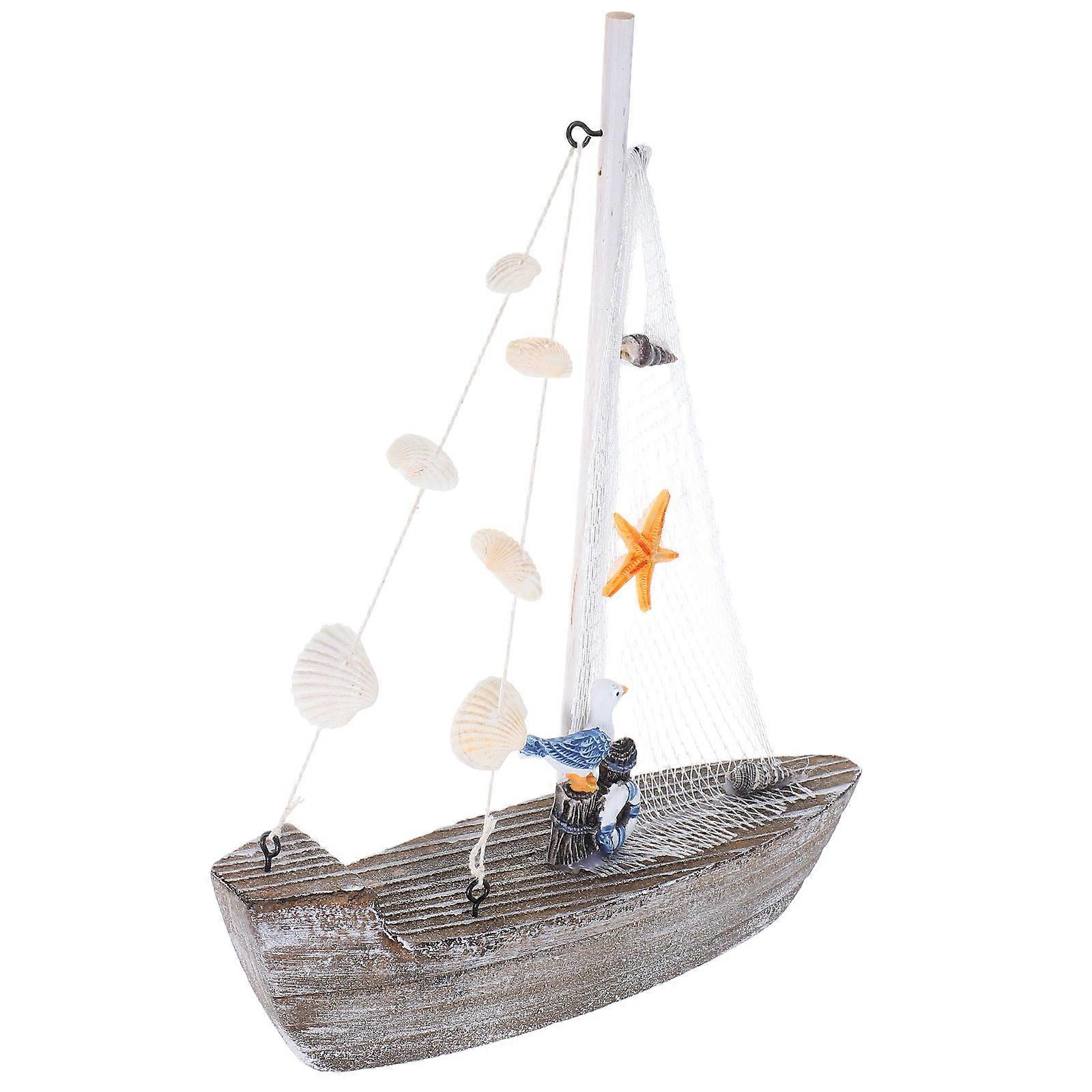 Mediterranean Style Sailboat Model Wooden for Home Decoration