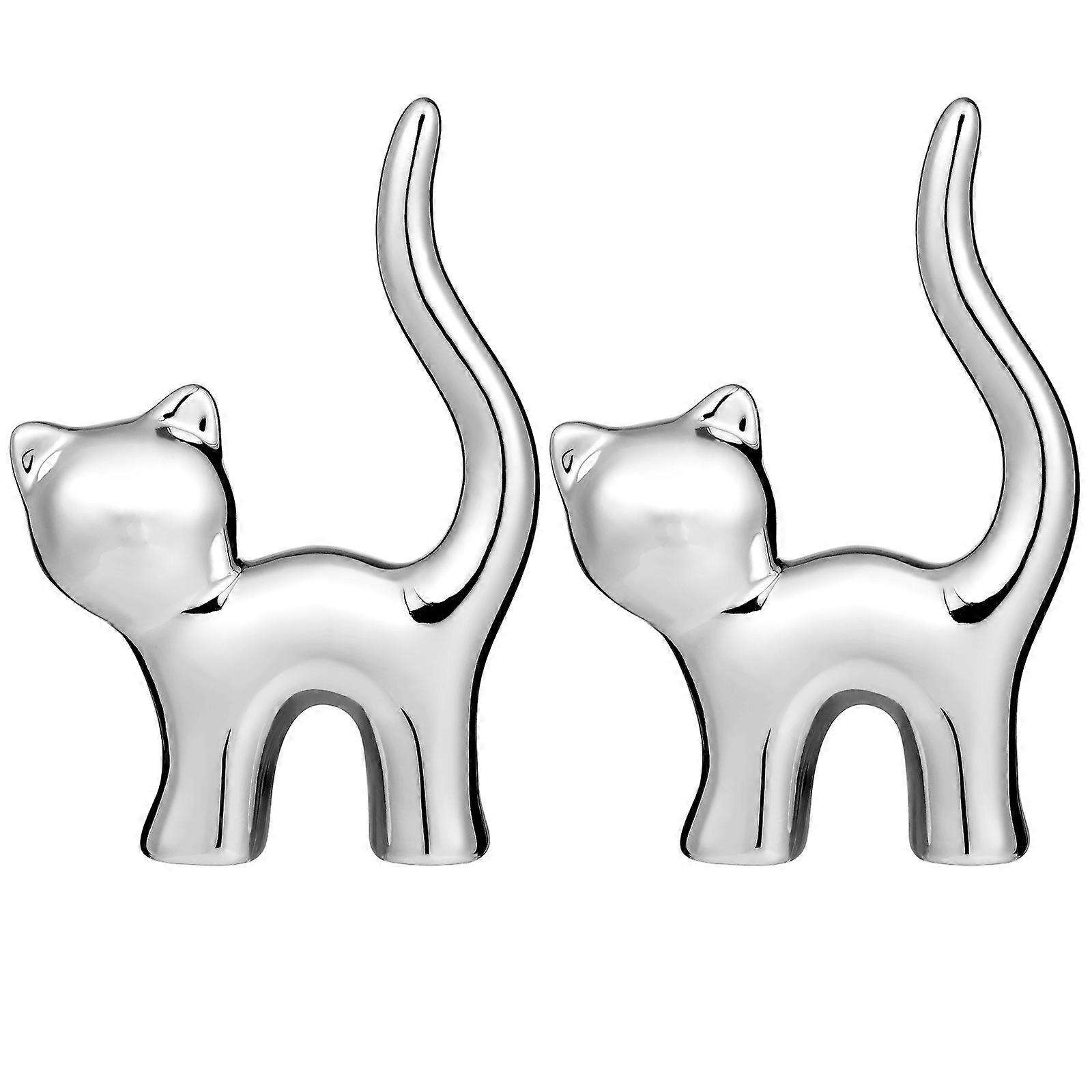 Elegant Holder for Storage 4Pcs Ceramic Silver Animal Ring Stands