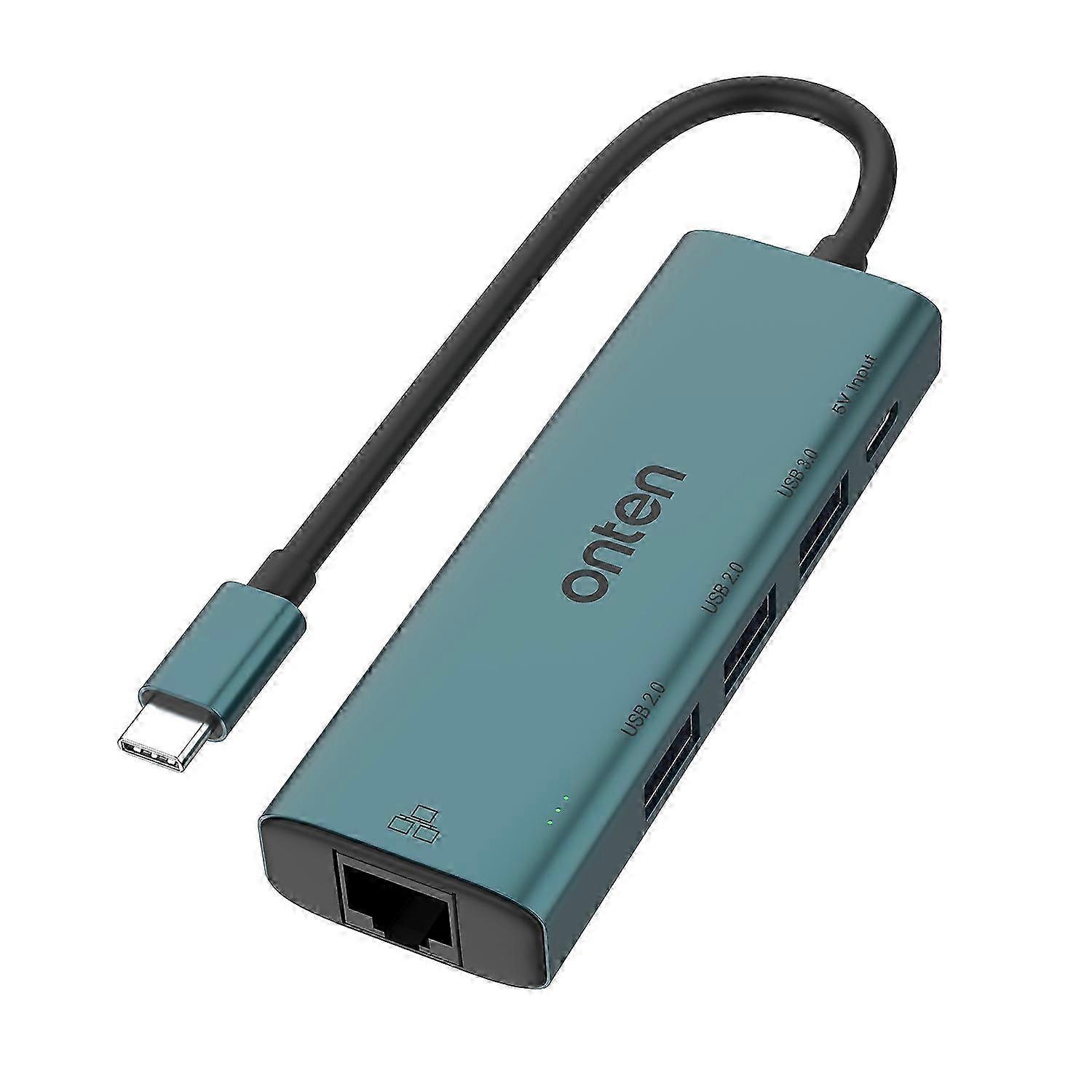 Onten UC121 5 in 1 USB-C / Type-C to USB 3.0 HUB with 5V Input & 100Mbps Network Card 2025
