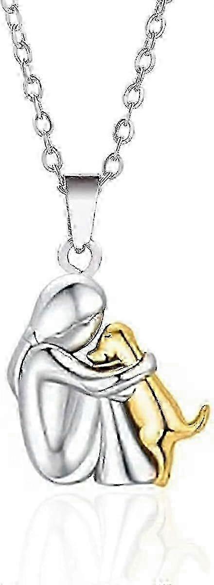 Collier pendentif à breloque pour amoureux des animaux de compagnie « J'aime mon chien » et « Pour toujours dans mon cœur » en chaîne bicolore, argent et or.