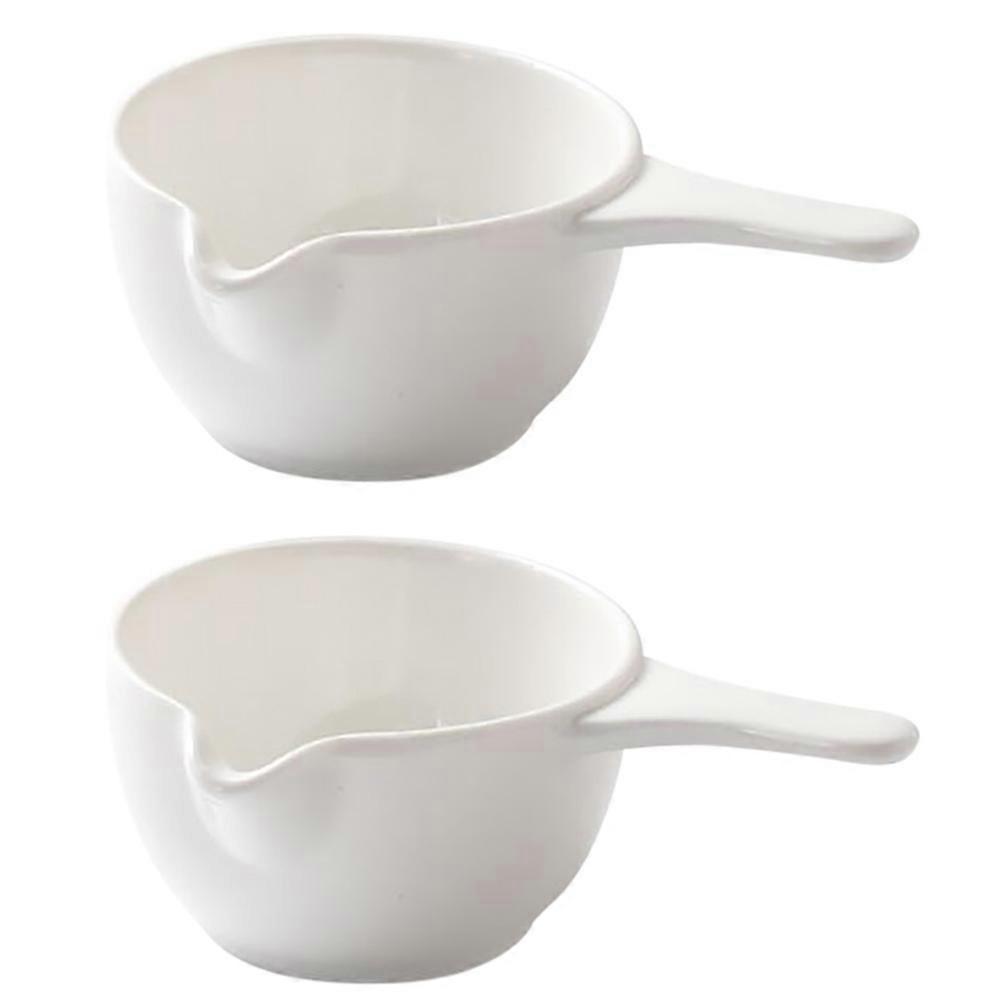 2Pcs White Ceramic Seasoning Dish for Home with Handle Bowls Set