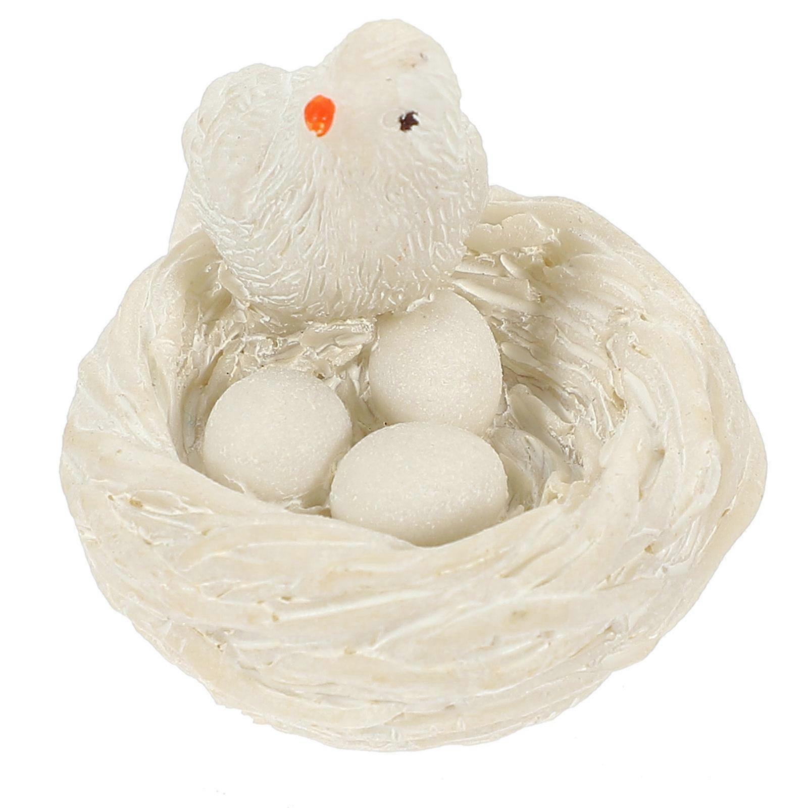 Mini Artificial Bird Resin Bird with Nest for Garden Decor 4Pcs Set