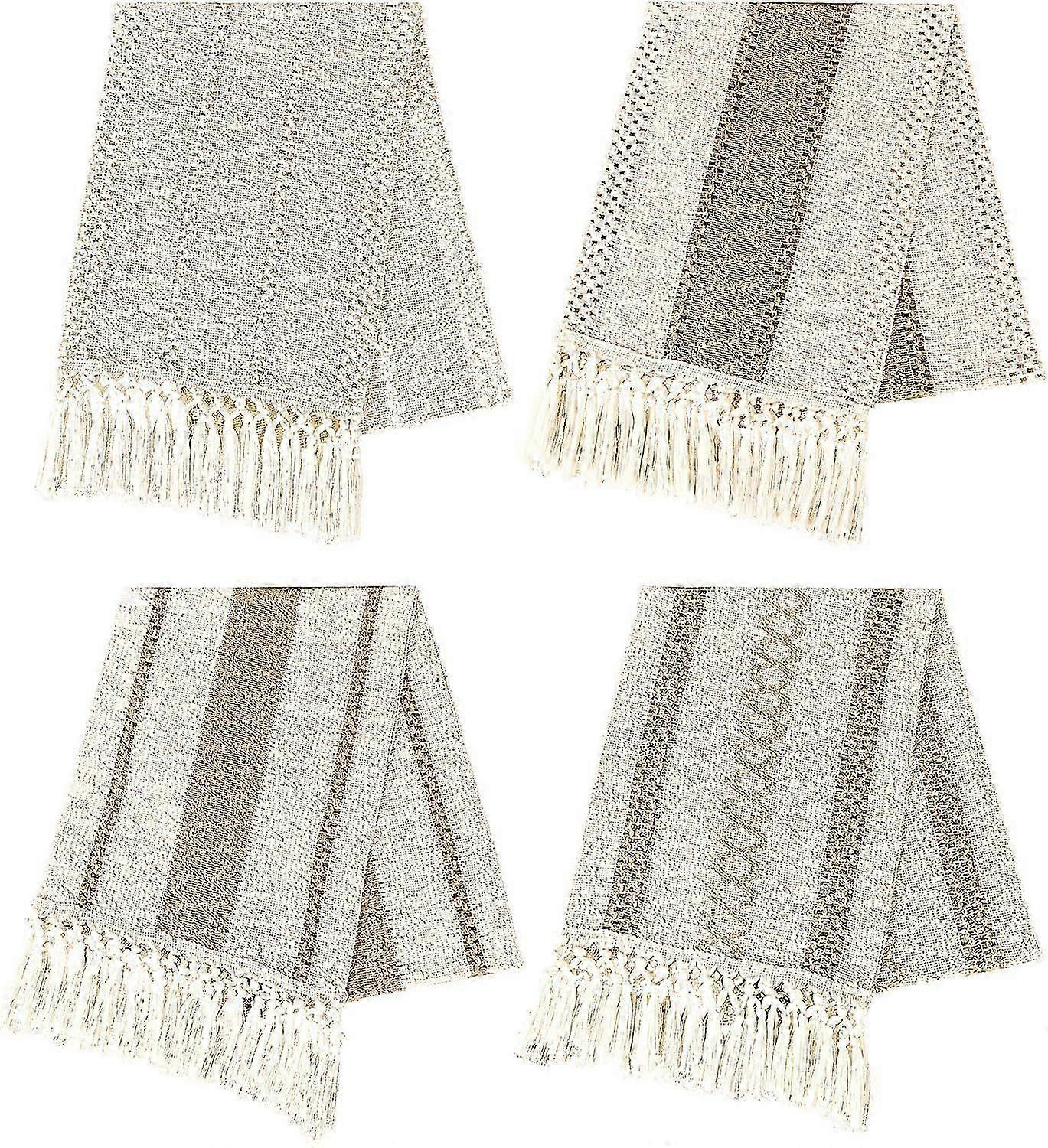 2025 Latest Model 4 Pieces Bohemian Table Runner with Tassels, Country Style Cream Beige and Khaki