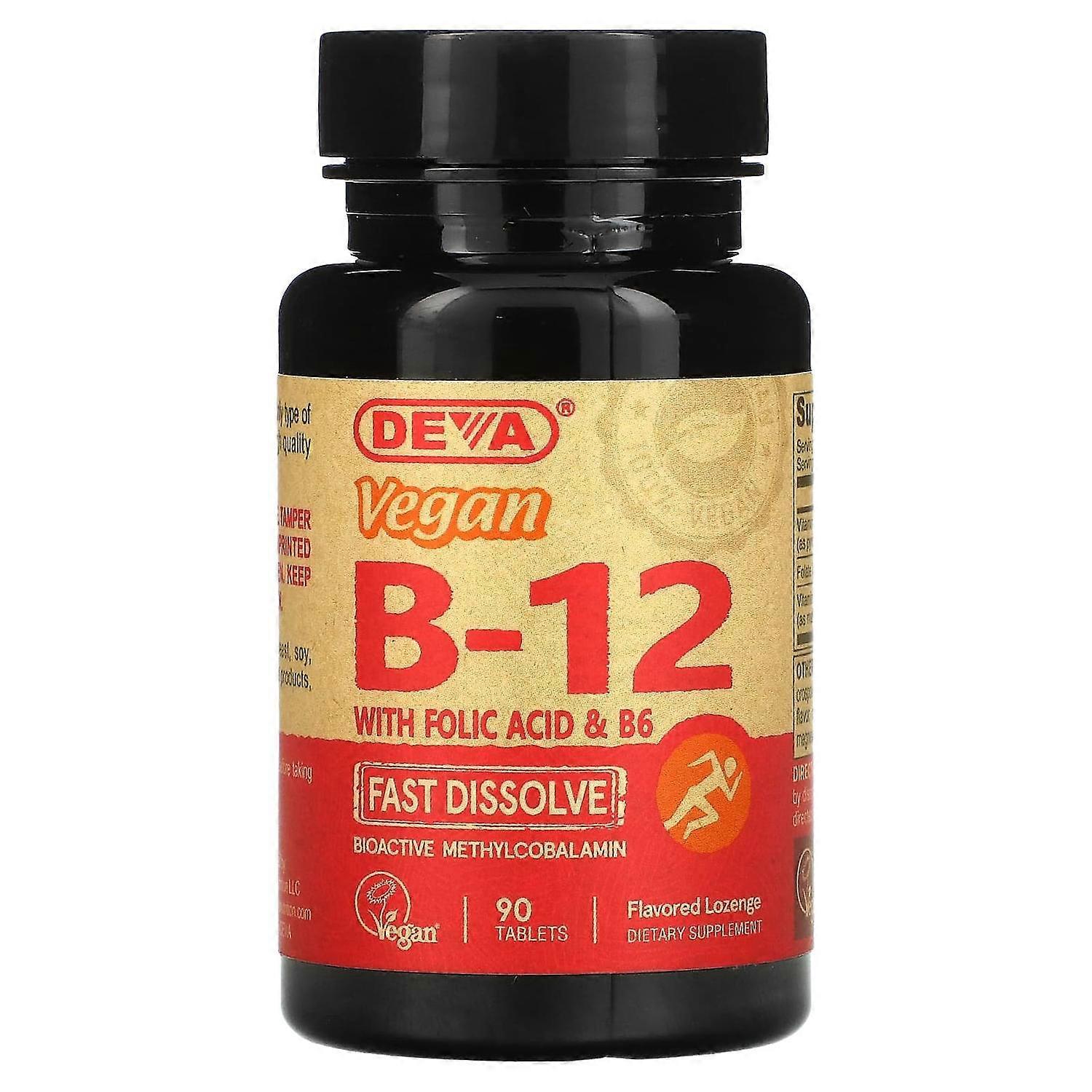 Deva, Vegan B12 with Folic Acid & B6, Fast-Dissolve, 90 Tablets