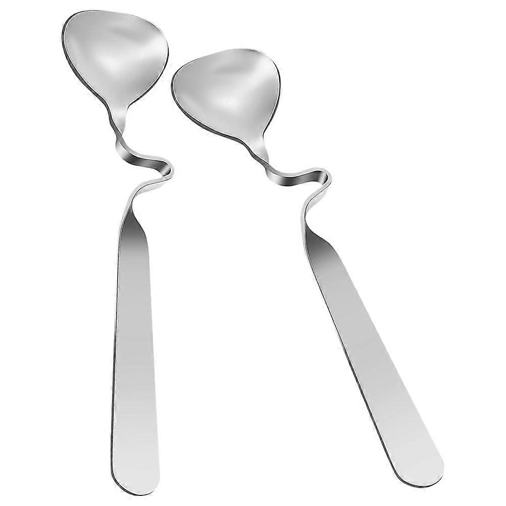 Serving Spoon Honey Jam Spoons Home Use Silver Curved Handle Stirring 2Pcs