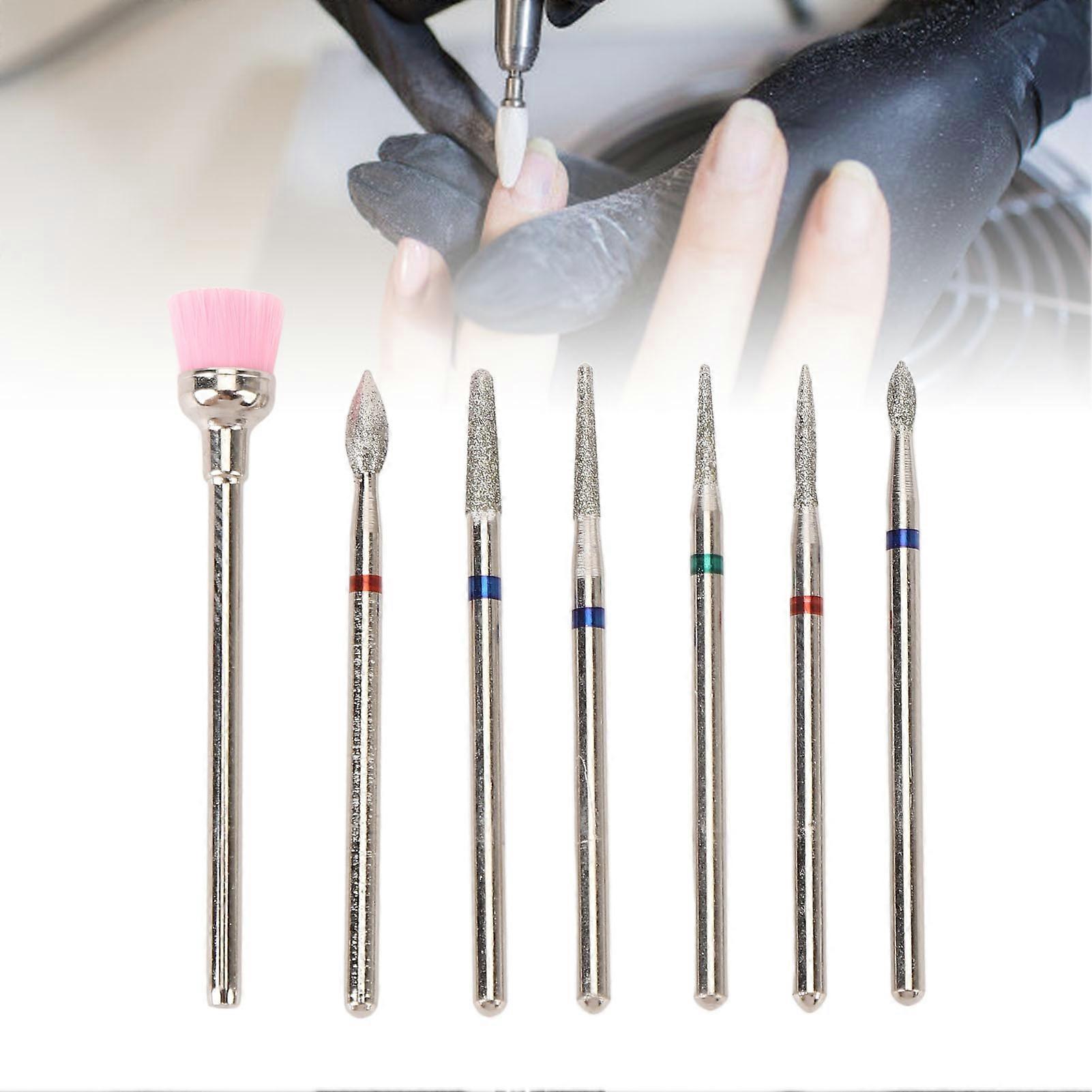 7pcs Tungsten Carbide Nail Bits Manicure Grinding Nail Drill Bits Set with Cleaning Brush Bit Transparent Storage Box 