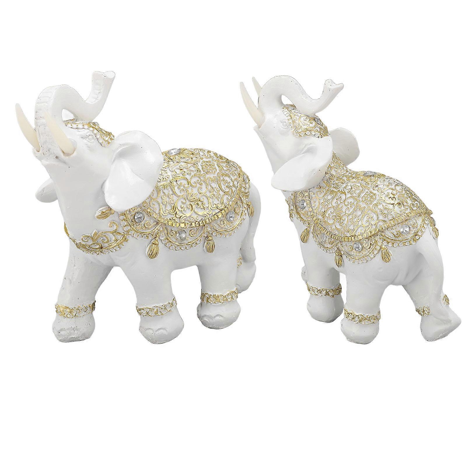 Elephant Statue White Resin Cute Lucky Elephant Sculpture for Entryway Bookshelf Computer Desk Home Decoration L 