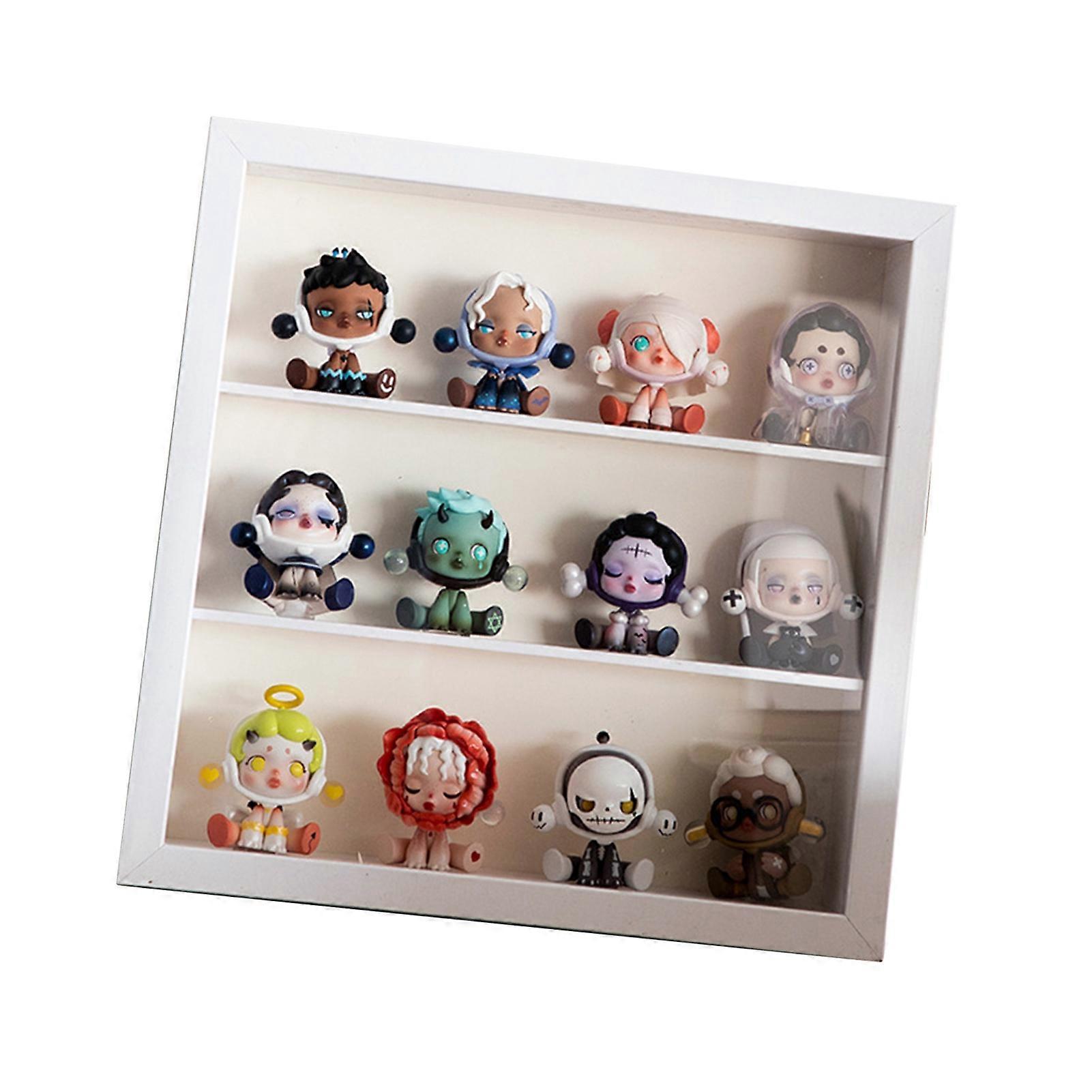 Anime Figure Display Case Three Dimensional Thickened Display Storage Case for Mini Toys Collections White Double Partition 
