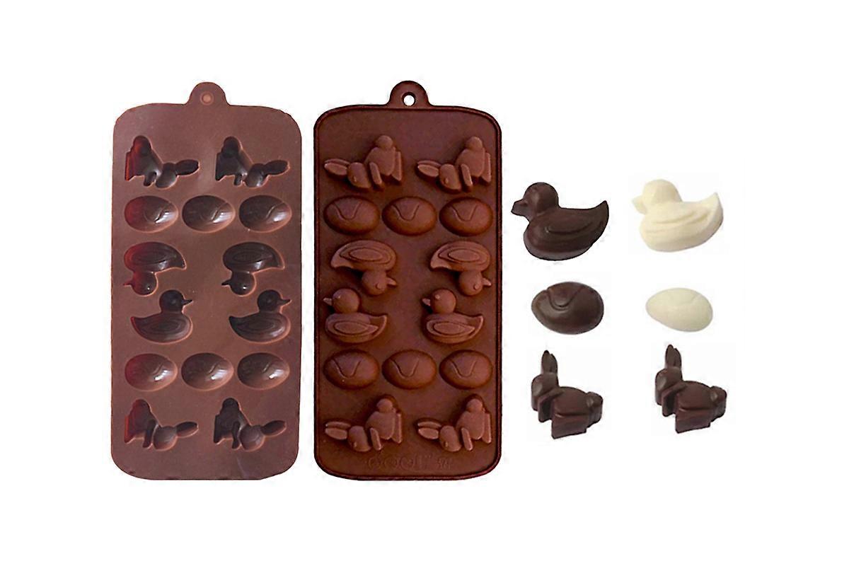 2Pcs Silicone Duck Egg Rabbit Chocolate Molds Trays Cake DIY Easter