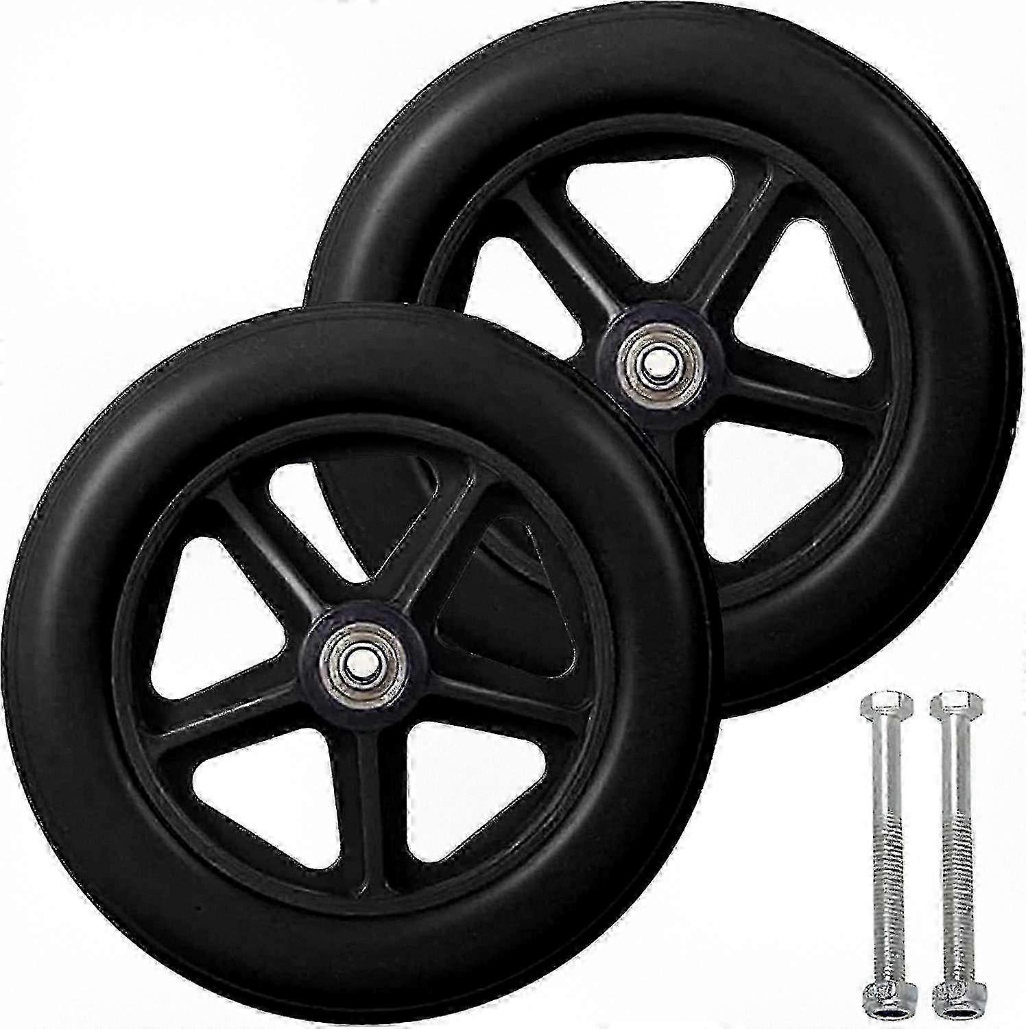 8-Inch Front Caster Wheels for Wheelchairs & Rollators - Walker Replacement with Non-Slip Solid Tires (2-Pieces, Gray-Black)