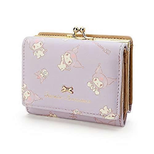 Kawaii Anime Girl's PU Leather Short Wallet Universal Compatibility Cartoon Purse Coin ID Card Holder Clutch Case Purple