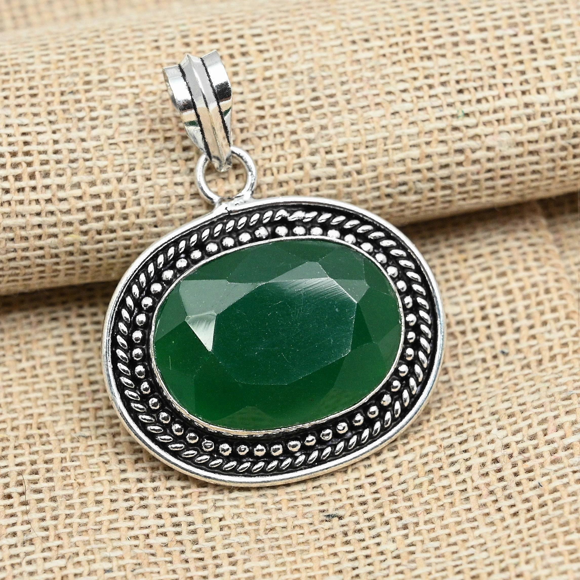 Pandantiv din argint 925, lucrat manual, cu piatră prețioasă onix verde, pentru femei