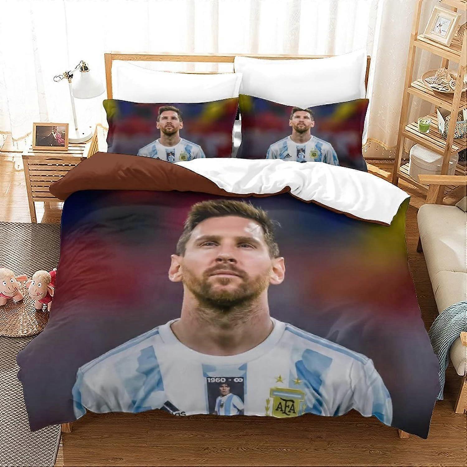 Messi edredom capa macia de cama de microfibra, impressão 3D futebol superstars edredom colcha capa&fronha, com fechamento com zíper, para homens mulher crianças 3-pi