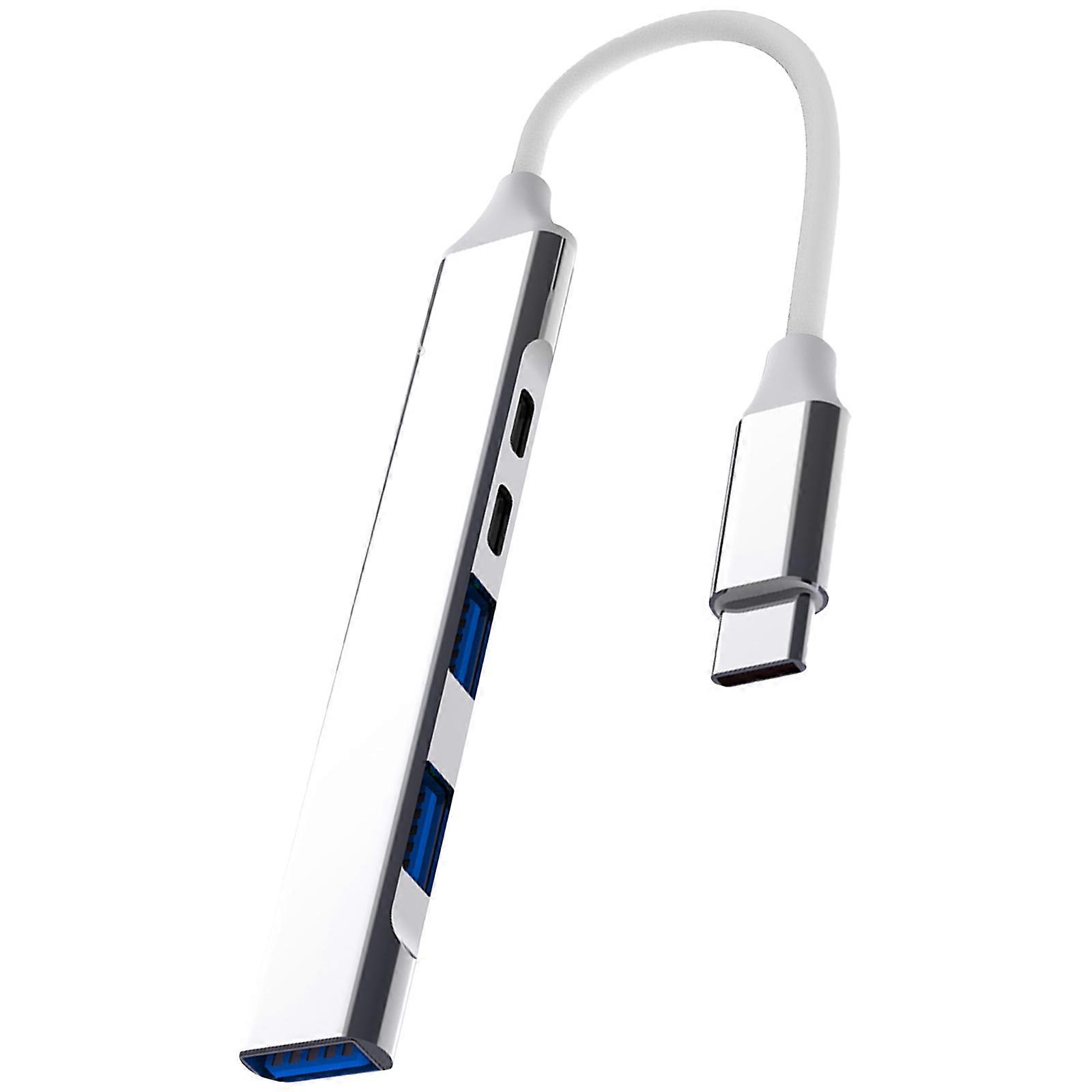 Efficient USB 3.0 2.0 and Type C Hub, PD100W 5 Port 5Gbps Data Transfer Adapter for Phone Tablet  Silver