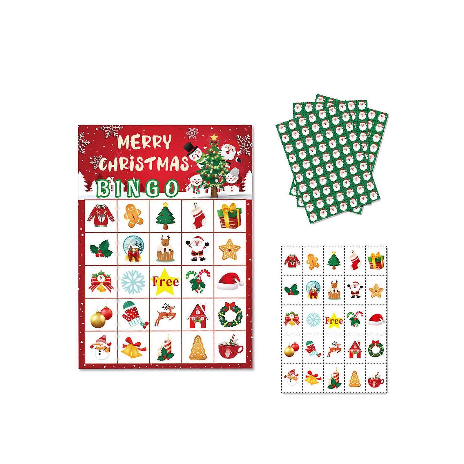 Pack of 37 Christmas Bingo Game Cards For 24 Players Holiday Party Group Activity Set With Number Markers Drawings Multicolor