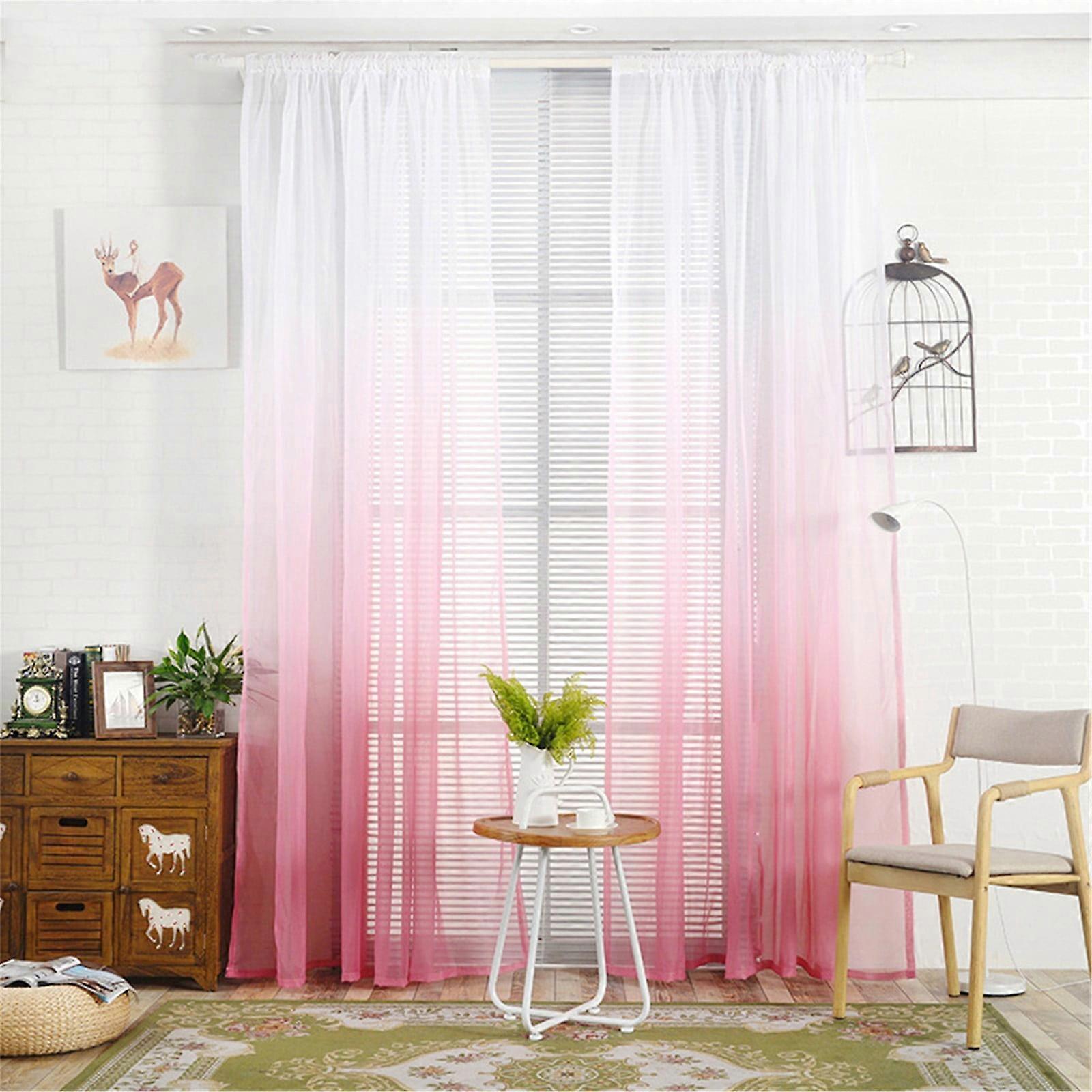 Uclet Saving Curtain Curtains for Bedroom Door Scarf Gradient Color Tulle Window Curtain Panel Transparent Home Textiles