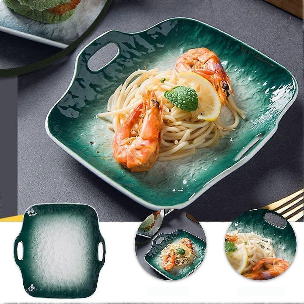 Square Baking Pan Ceramic Dinner Plate for Serving 1Pcs Green