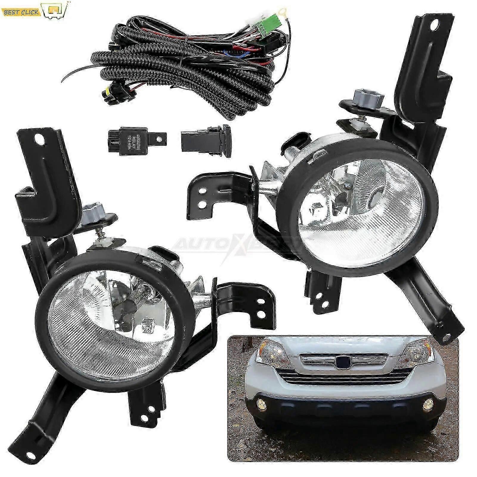 2pcs Bumper Fog Lamp 55w For Cr-v 2007 2008 2009 Ex / Ex-l/ Lx Clear With Bulb Wiring Harness Boris