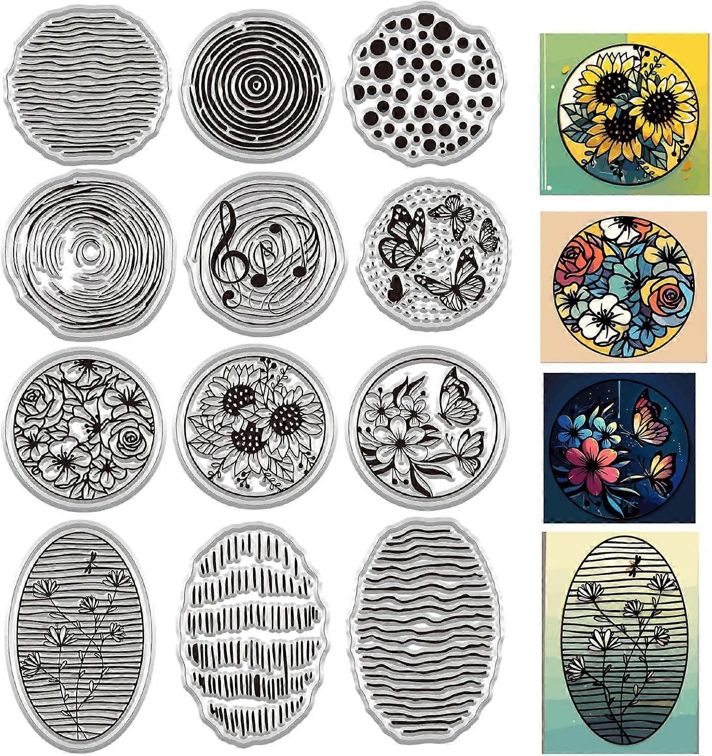 Circle Background Clear Rubber Stamps for Card Making Initial Flower Reusable Transparent Silicone Seals Stamp Journalism Card Making DIY Scrapbooking