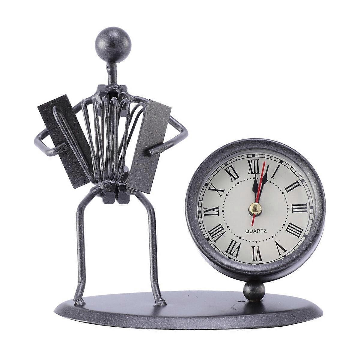 Retro Clock Iron Accordion Model Clock Table Clock without Battery for Home