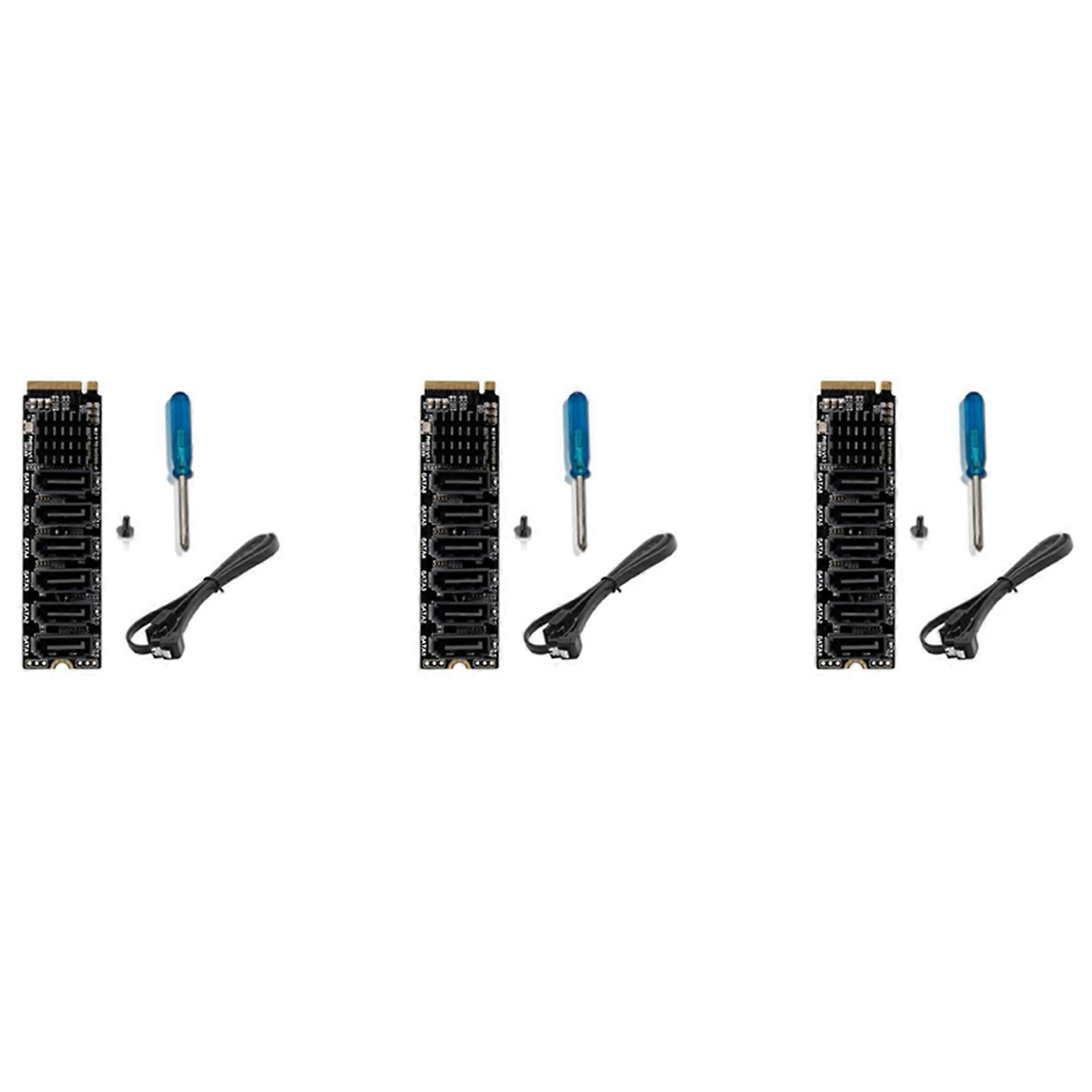 3X M.2 MKEY PCI-E Riser Card M.2 NVME to SATA3.0 PCIE to SATA 6Gpbsx6-Port Expansion Card ASM1166 Support PM Function
