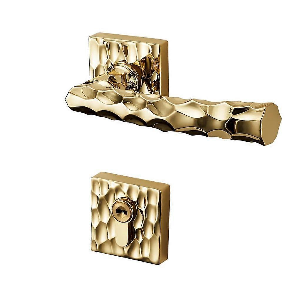 Door Lock Handle with Secure Mechanism for Bedroom, Hammered Brass, RustResistant, 13.1x5.3cm