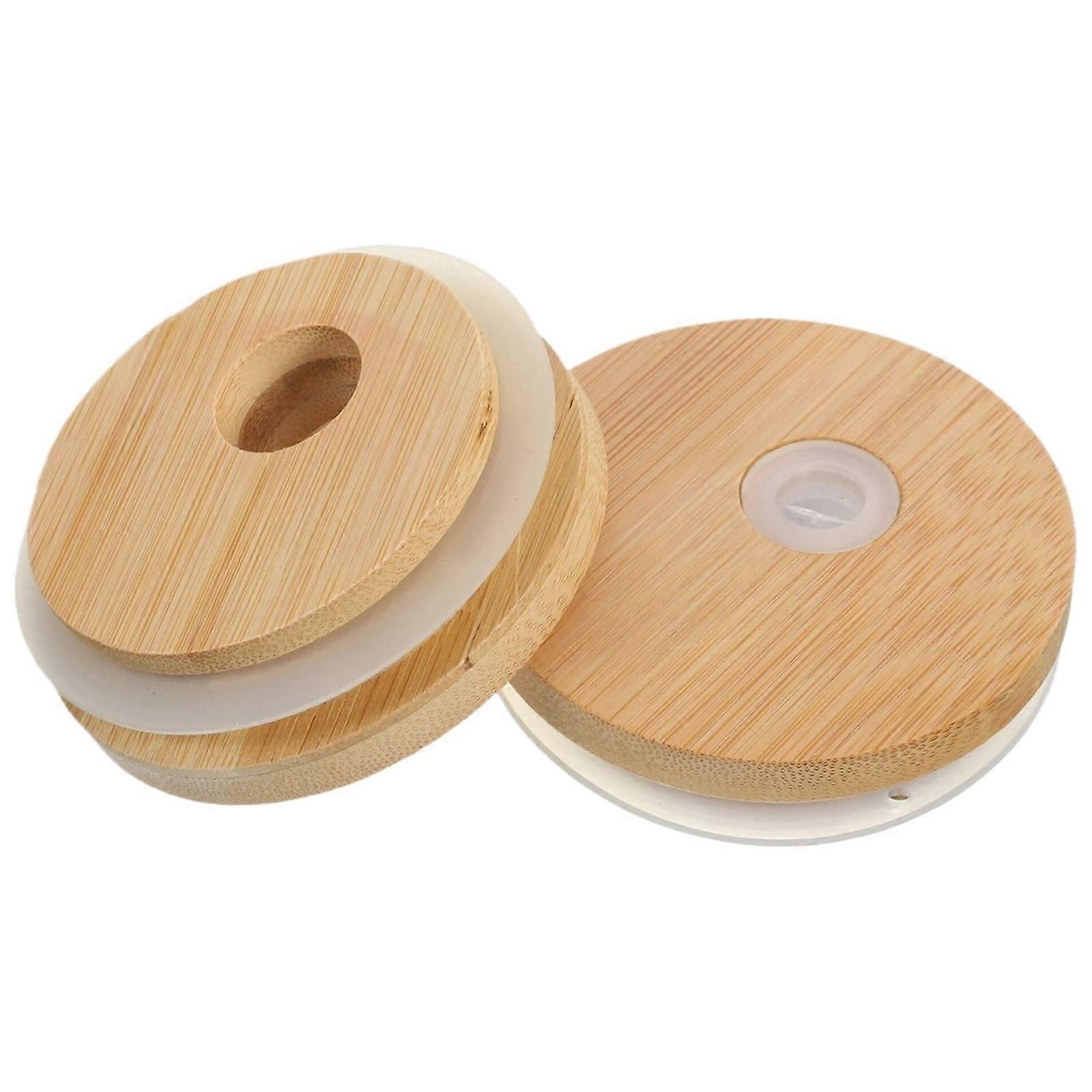 Bamboo Cup Lids 16Pcs with Straw Holes and Leakproof Silicone Seal for Jars and Mugs