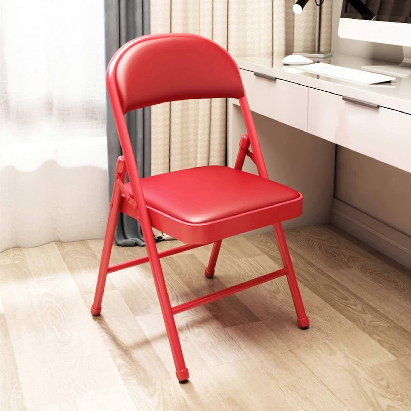 Metal Folding Chair with Ergonomic Curved Backrest and Waterproof Leather Cushion for Office and Training