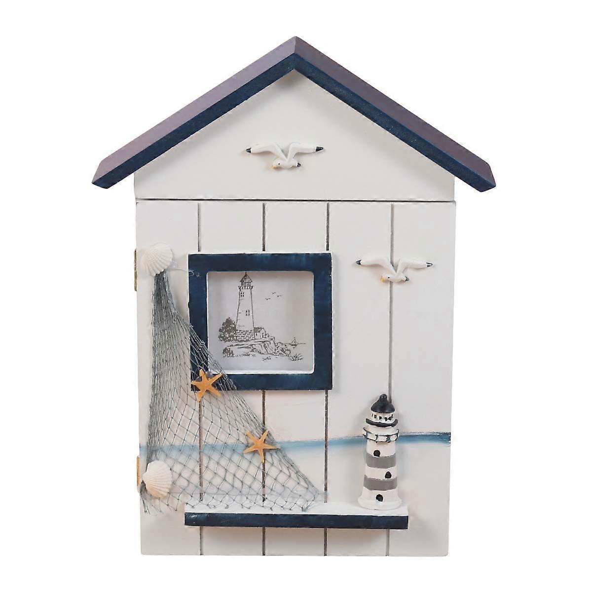 Wall Decor Creative Wood Key Box for Decorating Blue Lighthouse Style
