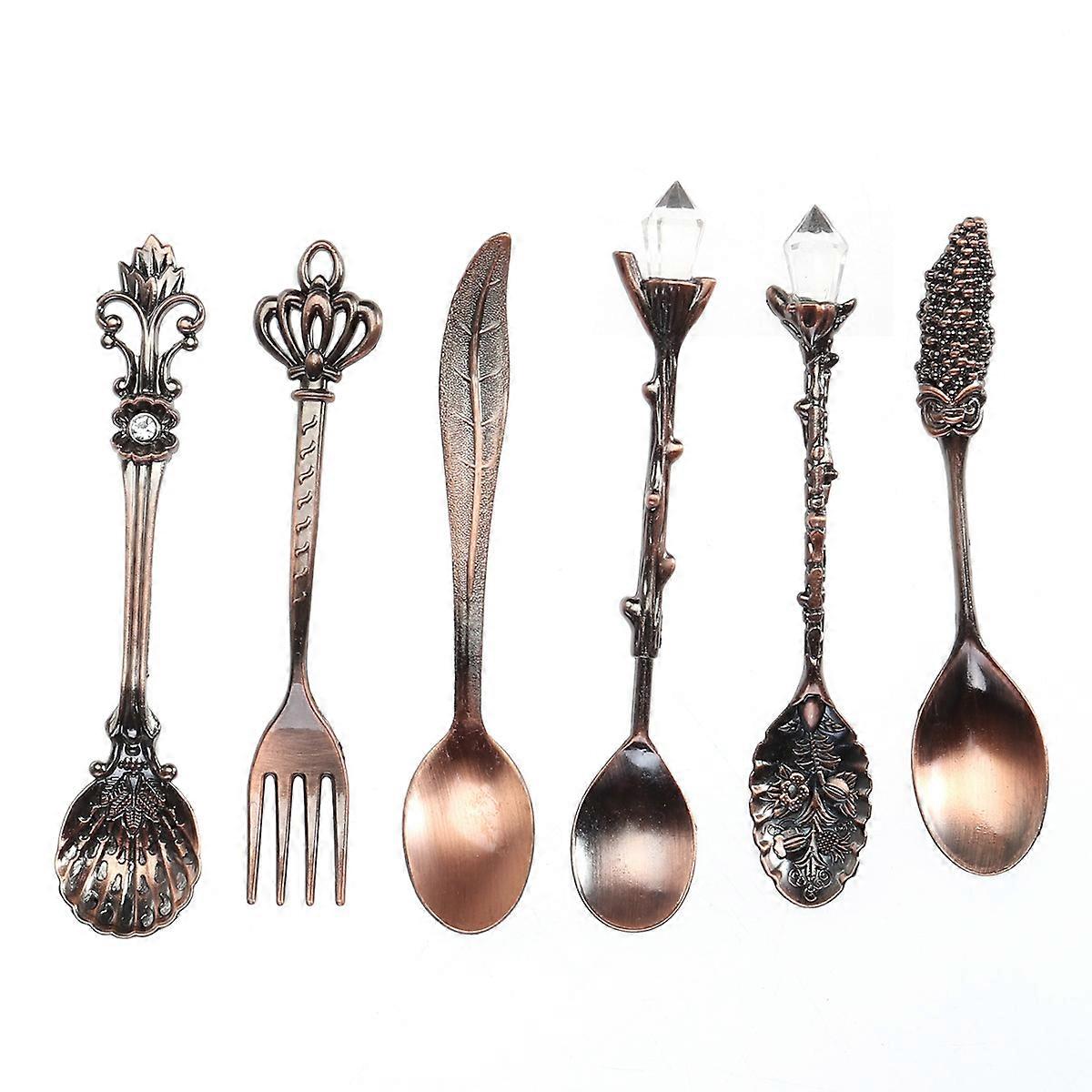 Coffee Spoon Set Vintage Tableware with Dessert Forks 6Pcs