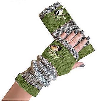 Fingerlösa handskar ashmir Varma stickade handskar för kvinnor Handskar utomhus Vinter Plushandskar Sammetsbroderade handskar Termiska handskar Foder (Grön)
