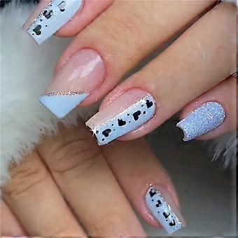 24pcs Medium Square French Press on Nails Set, Colorful Full Cover Fake Nails for Women Girls