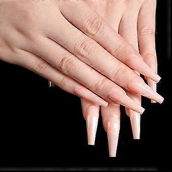 Extra lange, glänzende Sargform-Kunstnägel zum Aufkleben, 24 Stück, wiederverwendbar, einfache Anwendung für sofortigen Salon-Look
