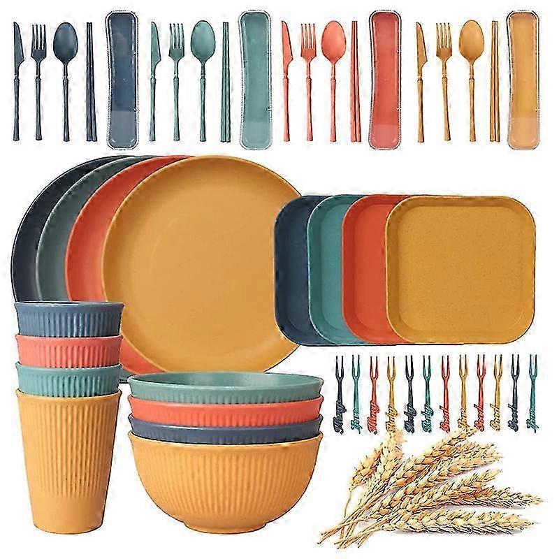 48Pcs Dinnerware Sets for 4 People, Camping Plates and Bowls Set