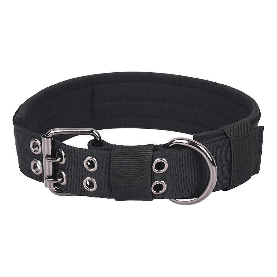 Tactical Dog Collar Adjustable Heavy Duty Nylon with RustResistant DRing and Patch Black