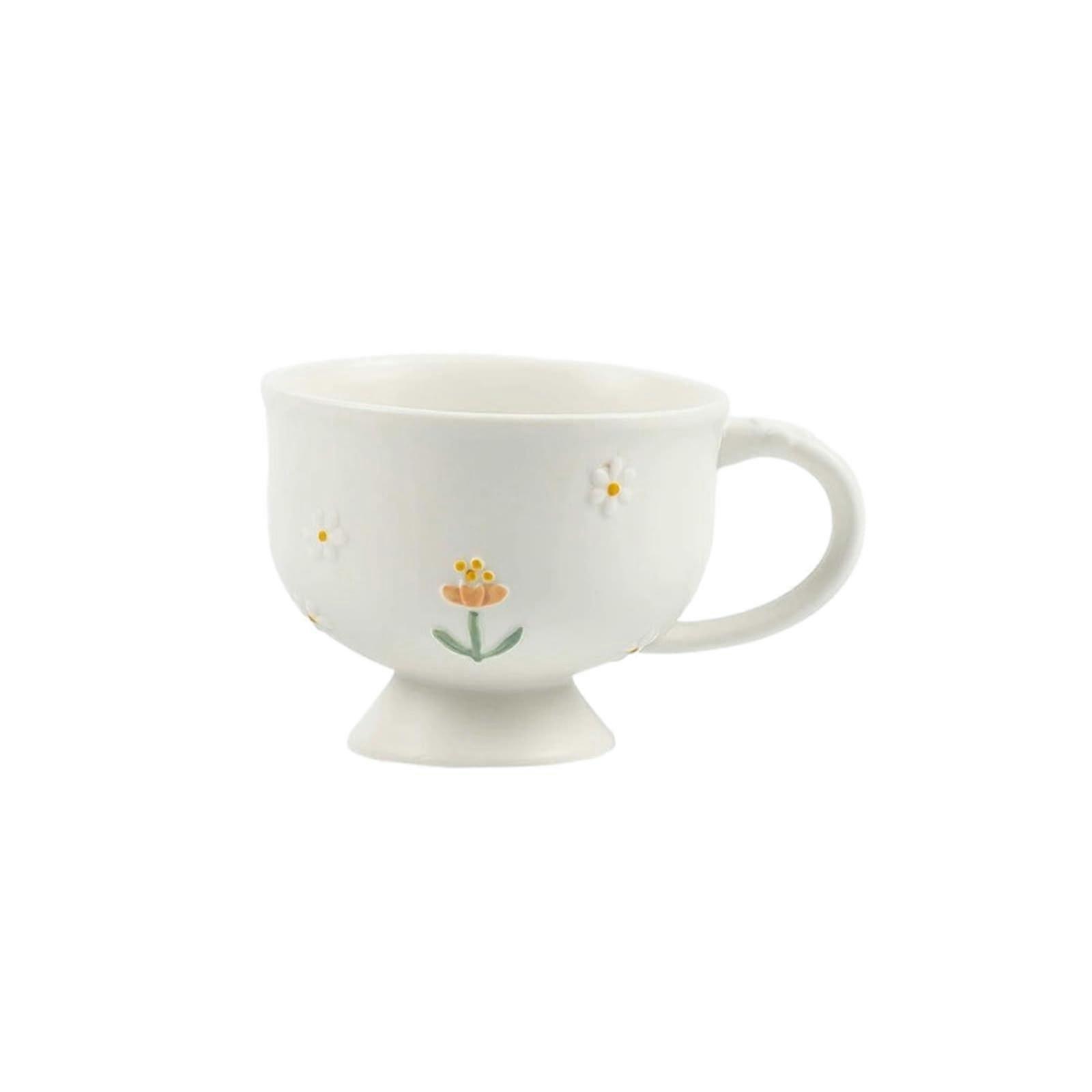 Ceramic Dessert Cup Nordic Daisy Pattern Microwave Dishwasher Safe Scratch Resistant Dinnerware