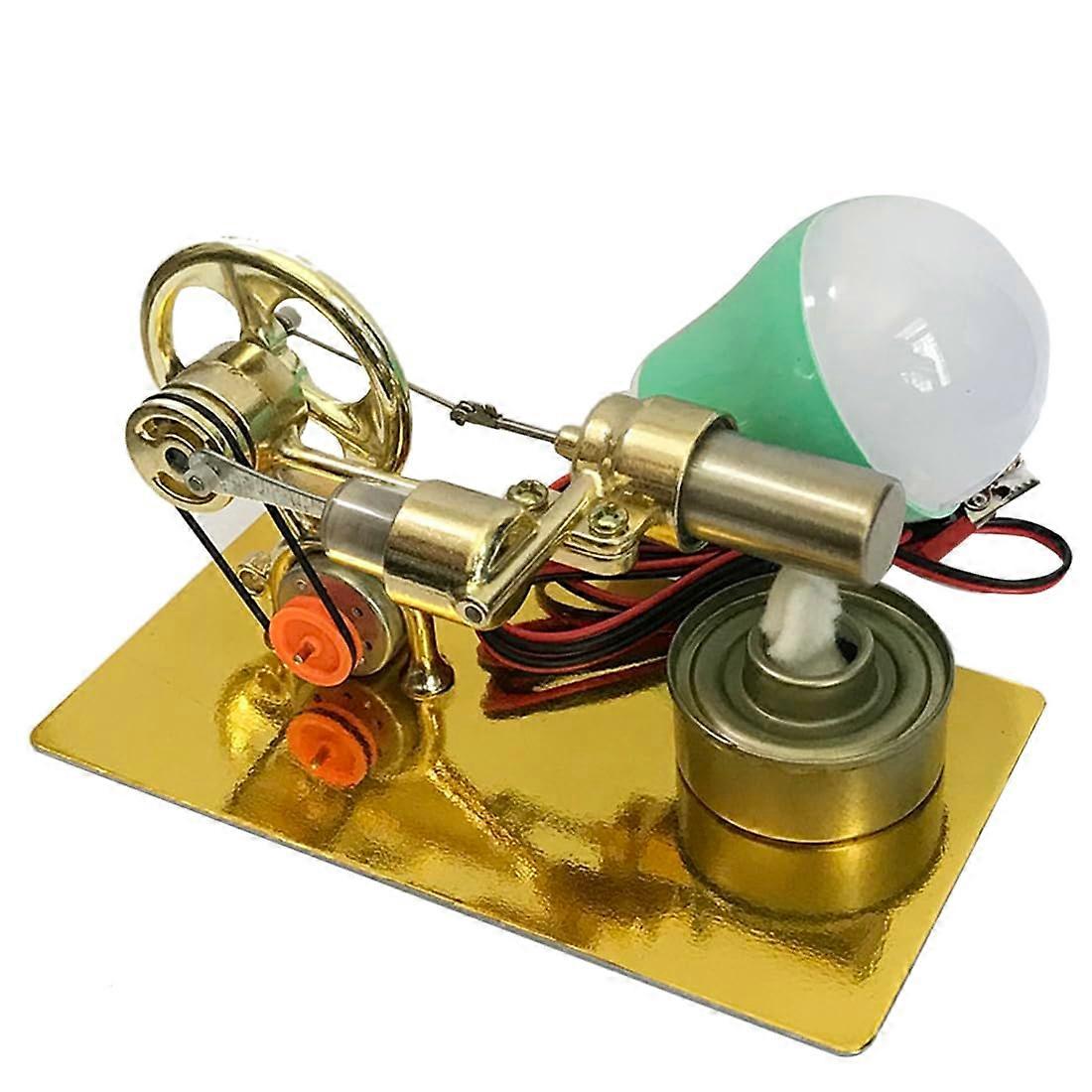 Stirling Engine Model Kit Single Cylinder Generator with LED Bulb Golden for Education Display
