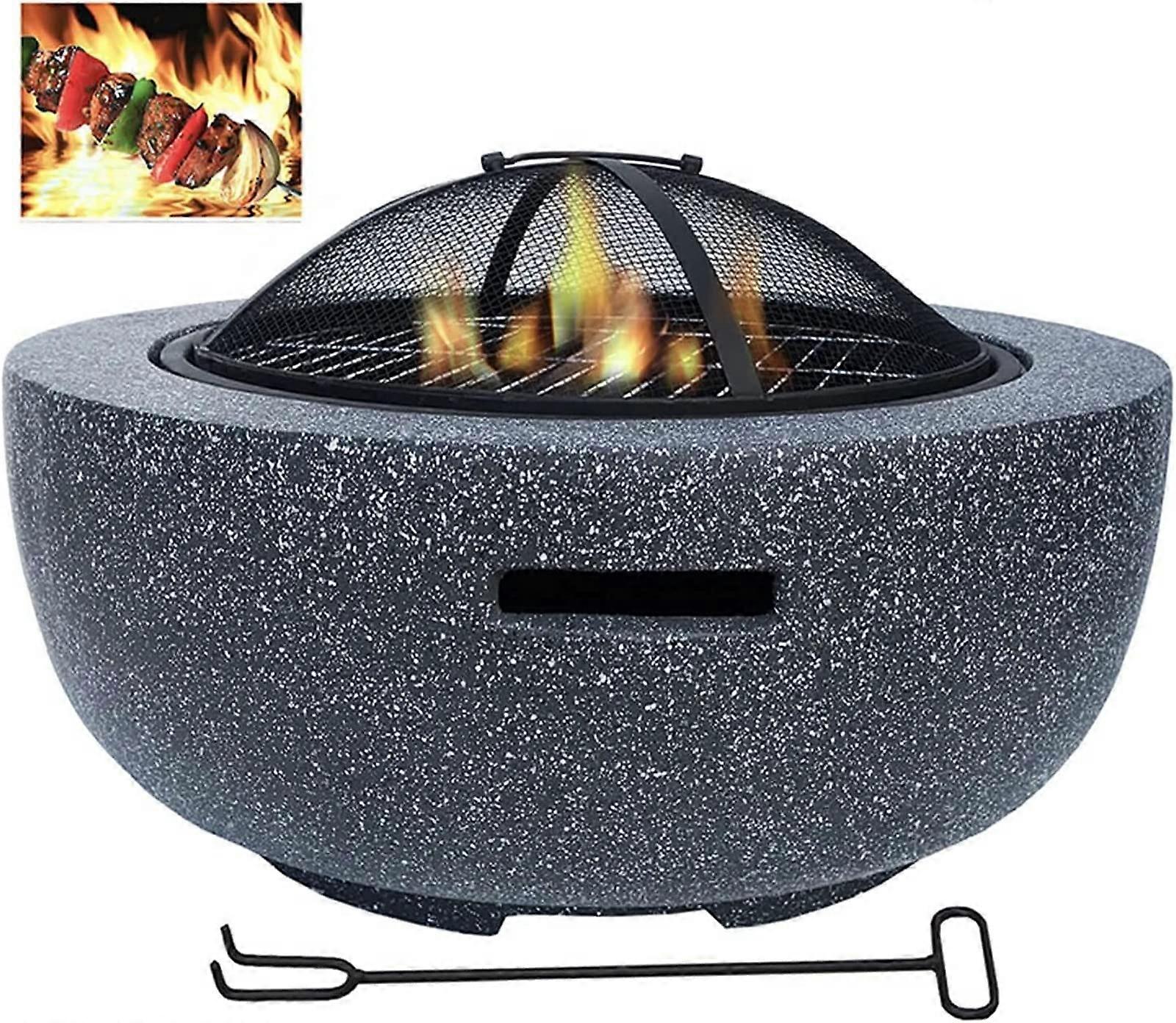 Outdoor Fire Pit with Grill Grate and Spark Screen for Backyard Patio Heating and Cooking