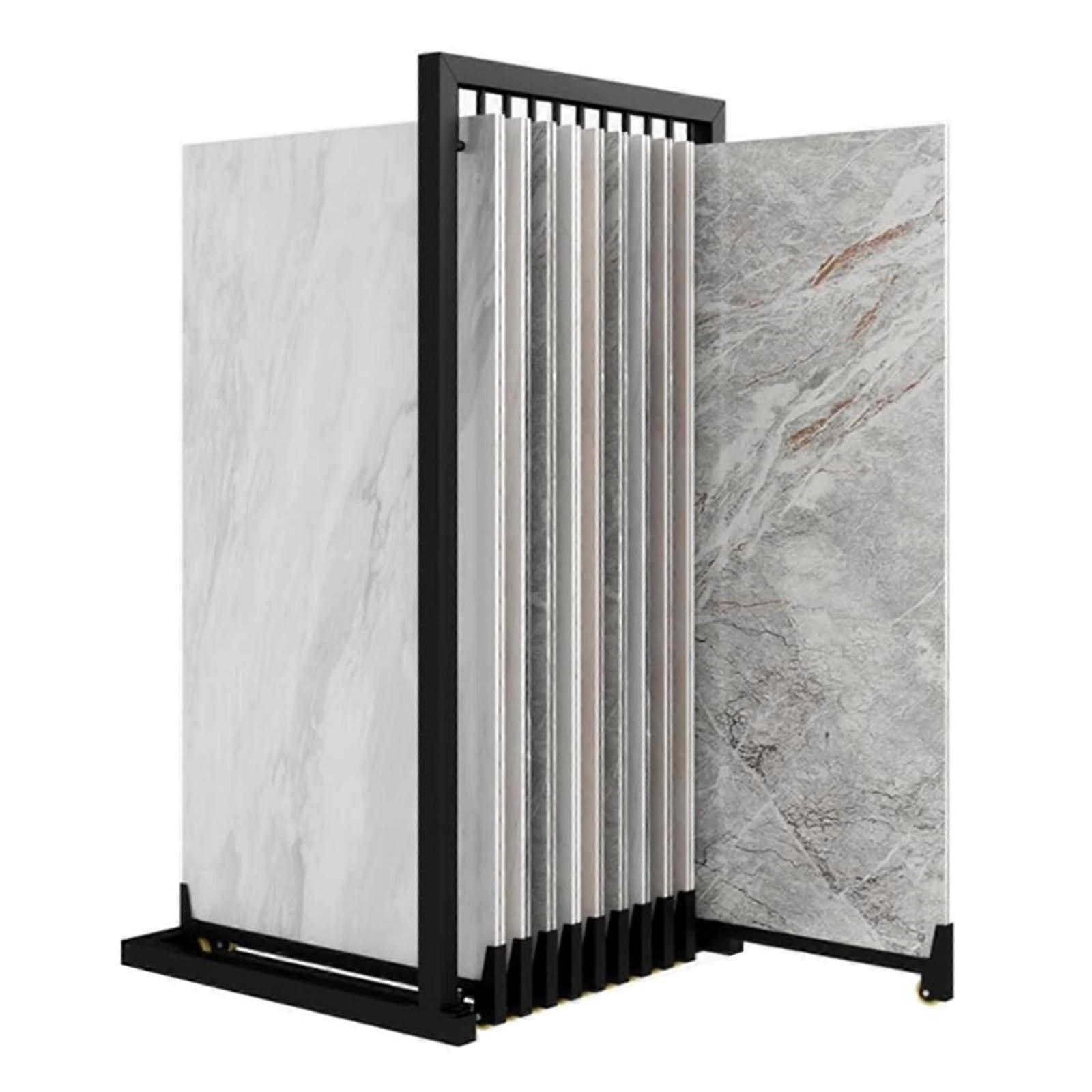 Tile Display Rack with Pullout Roller Access, Large Adjustable Tile Sample Organizer for Showroom
