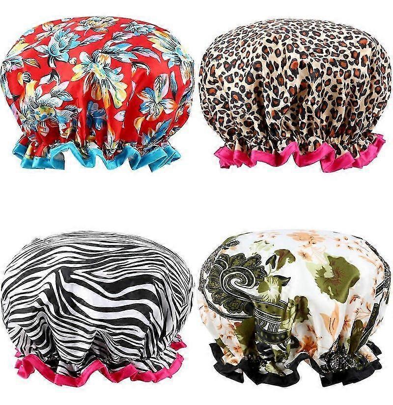 4 PACK Bath Cap Designed for Women Waterproof Double Layer