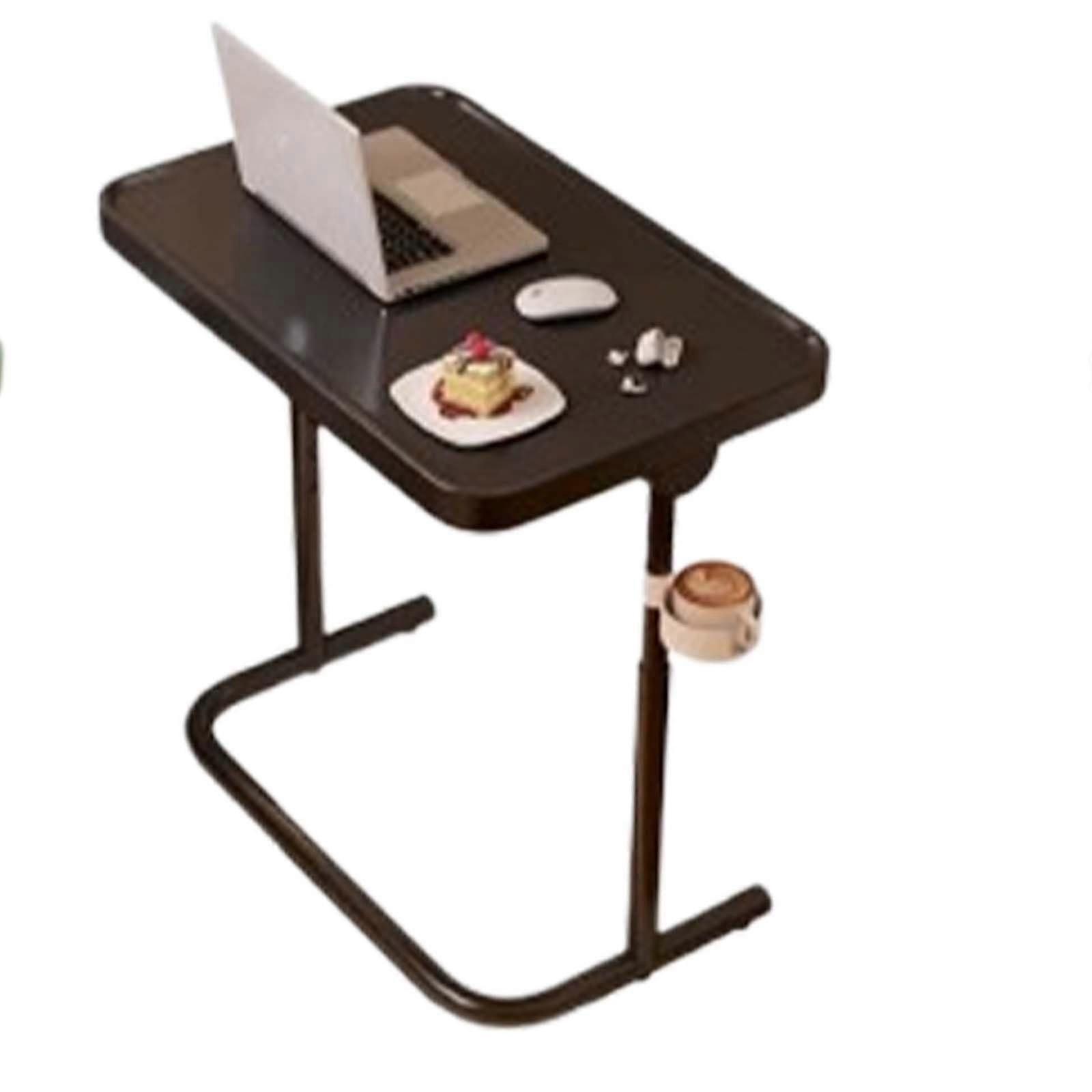 Adjustable Rolling Desk with Cup Holder, Foldable CShaped Side Table for Sofa Bed Office Black