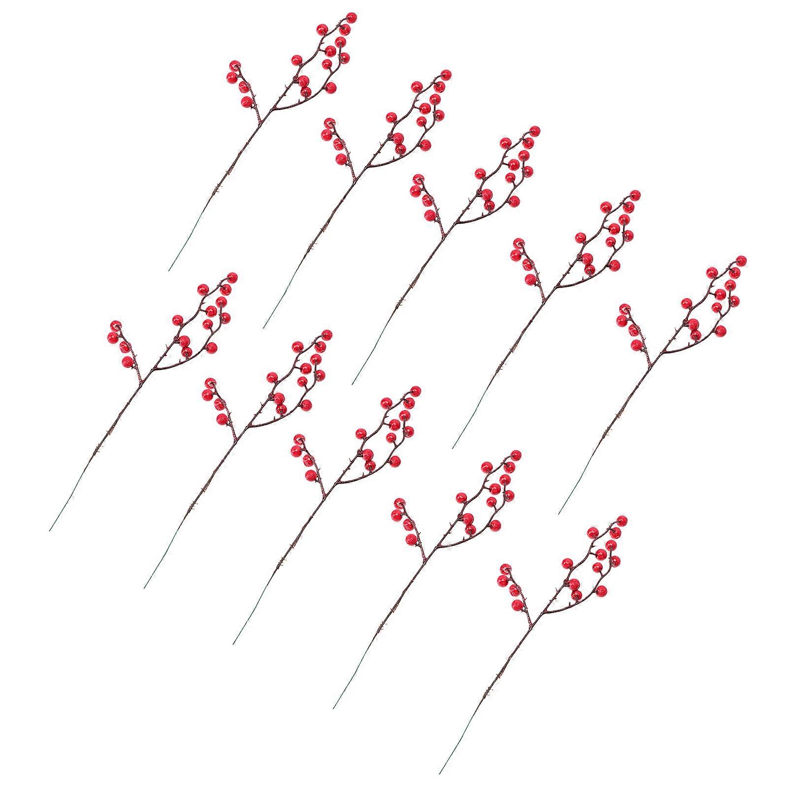 Artificial Holly Stem Plant Decor for Christmas DIY 10Pcs Pack