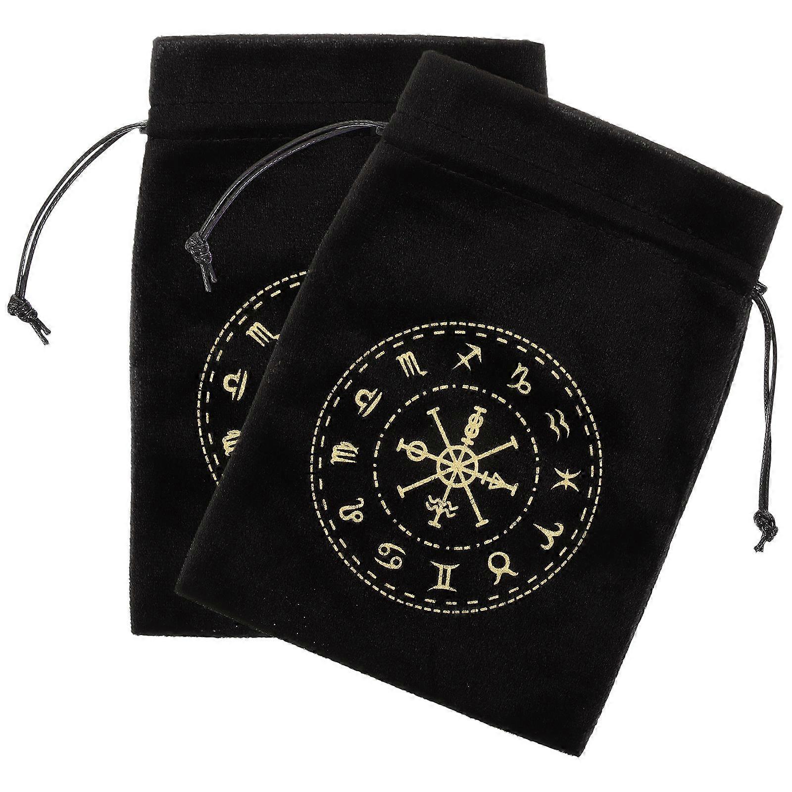 Tarot Card Storage Bag Black for Drawstring 2Pcs Soft Lint Pouch