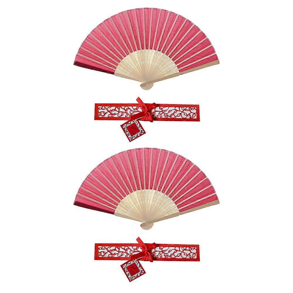 Foldable Fan Bamboo Framework for Decoration 2Pcs Classic Chinese Red Fan