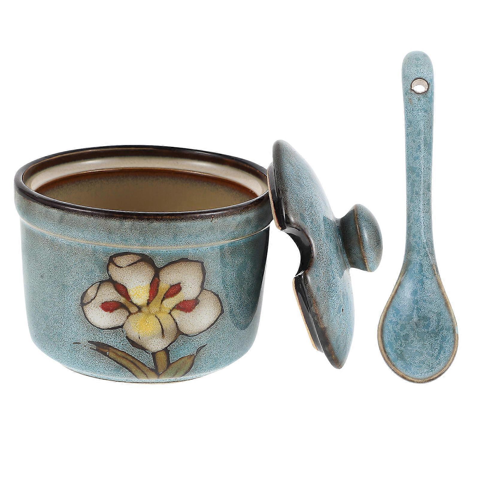 Spice Storage Ceramic Seasoning Jar with Lid 1Set for Kitchen