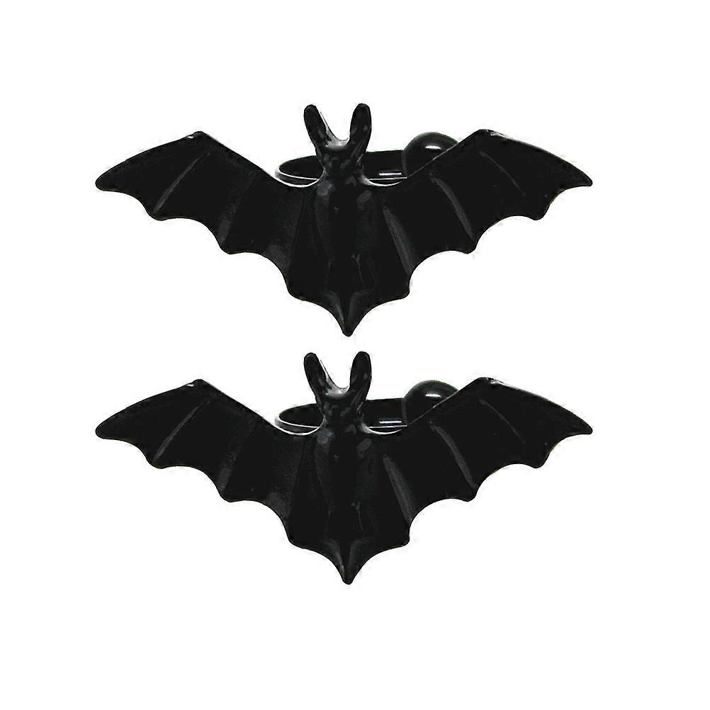Black Plastic Halloween Bat Rings Adjustable 3Pcs for