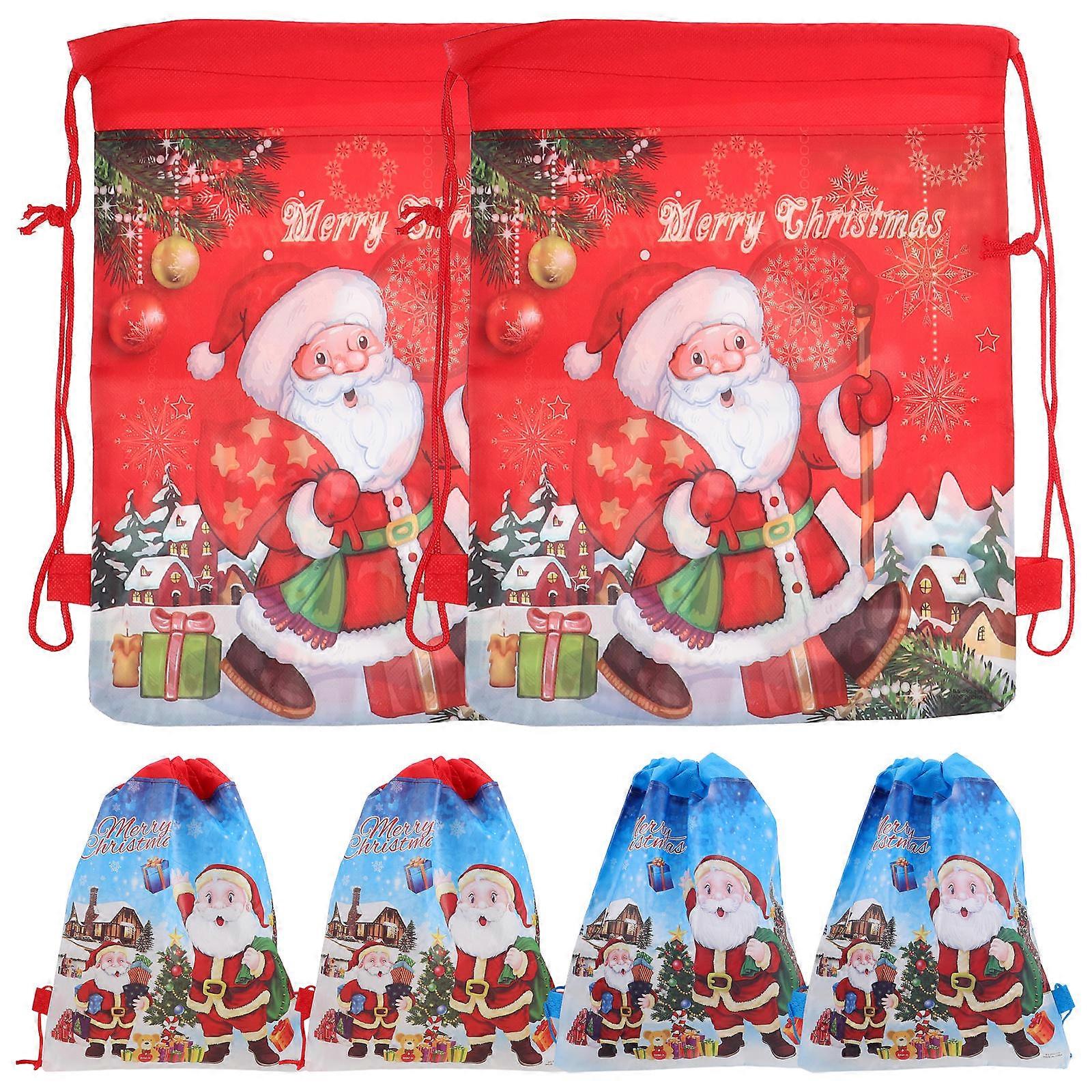 Christmas Santa Claus Drawstring Pouch for Party Use 6Pcs Bundle