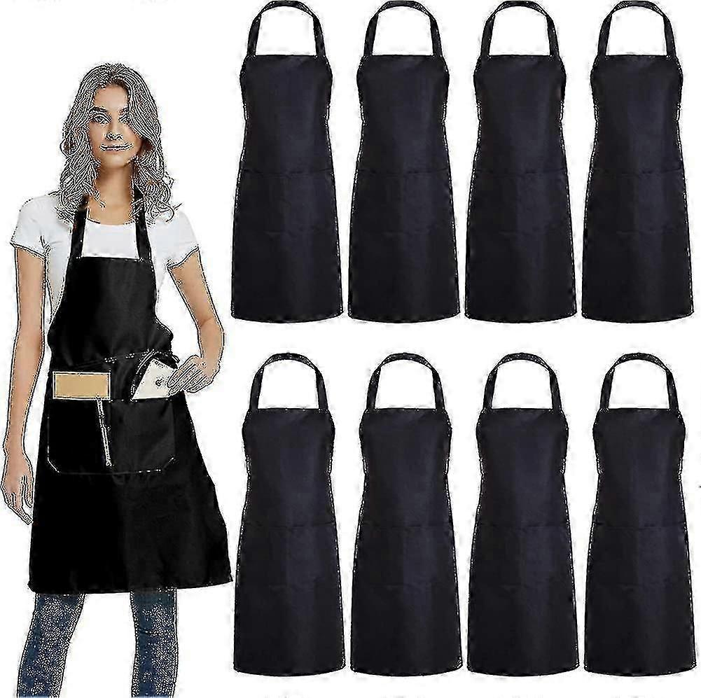 Commercial Apron with Pockets, Black, 8-Pack