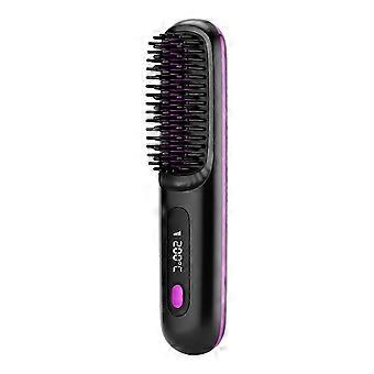 Brosse lissante sans fil avec charge rapide USB, peigne en céramique à chauffe rapide (30 s), 3 niveaux de température, noire